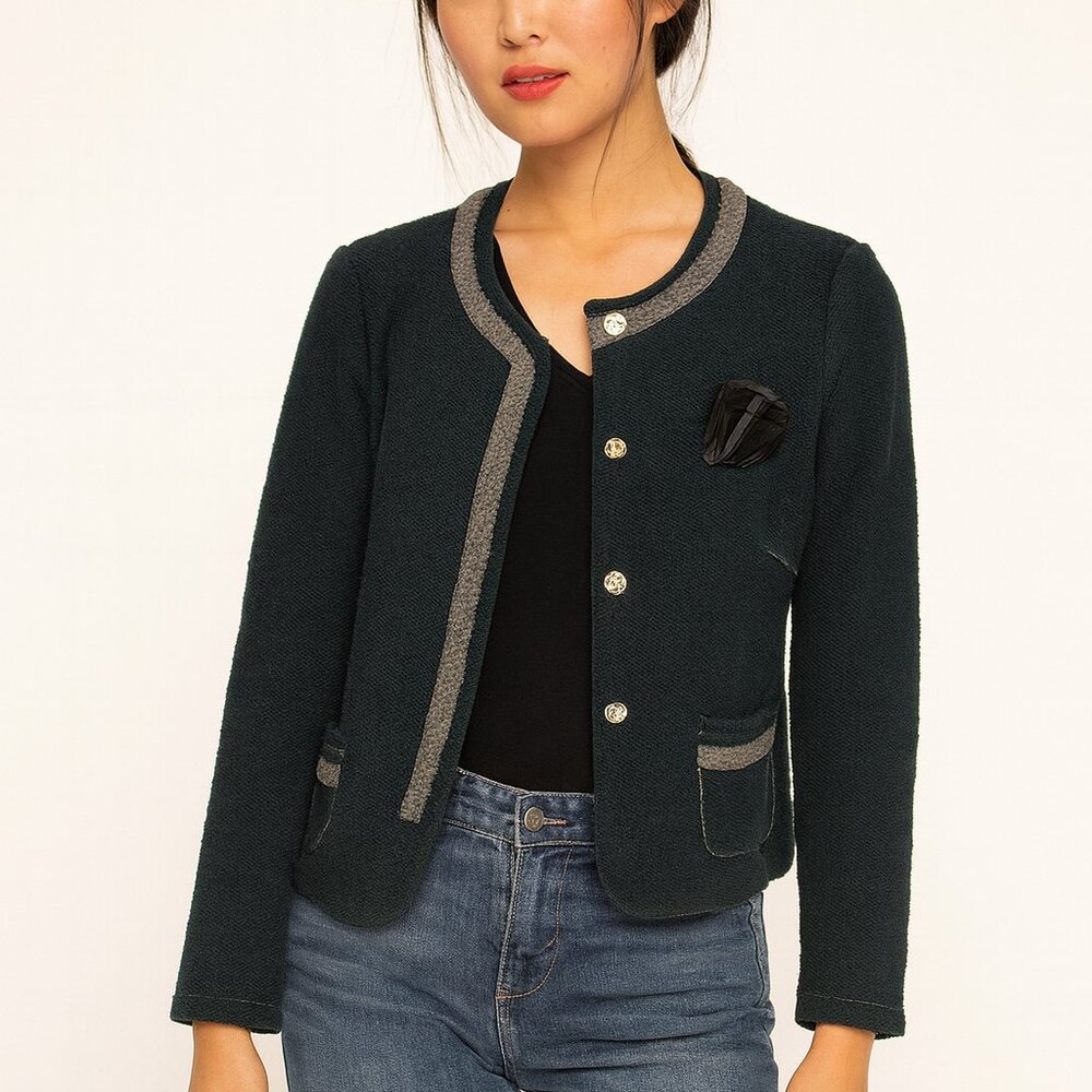 American Eagle Cotton Blazer Jacket M Cropped Hidden Snap Closure Textured